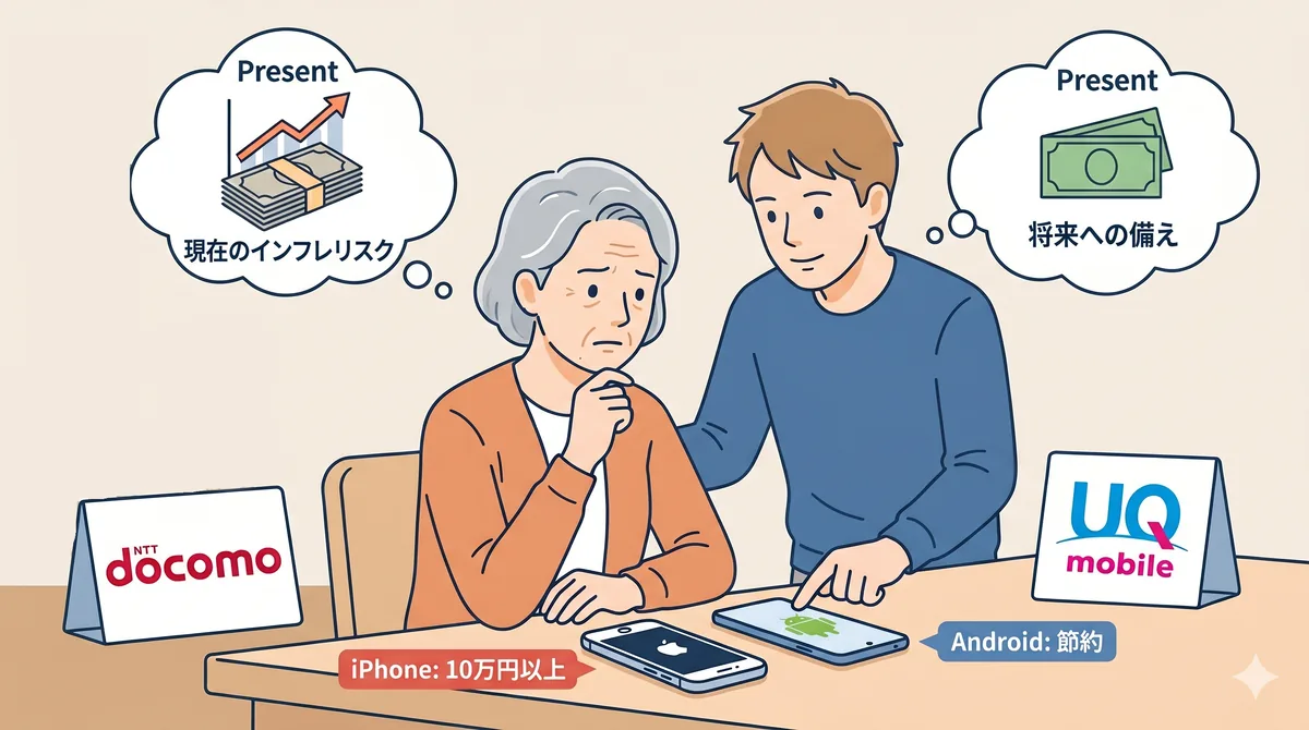 親子でスマホ移行の相談中