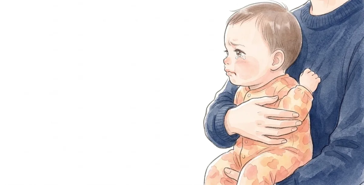 抱っこされて泣き出す直前の赤ちゃんの横顔